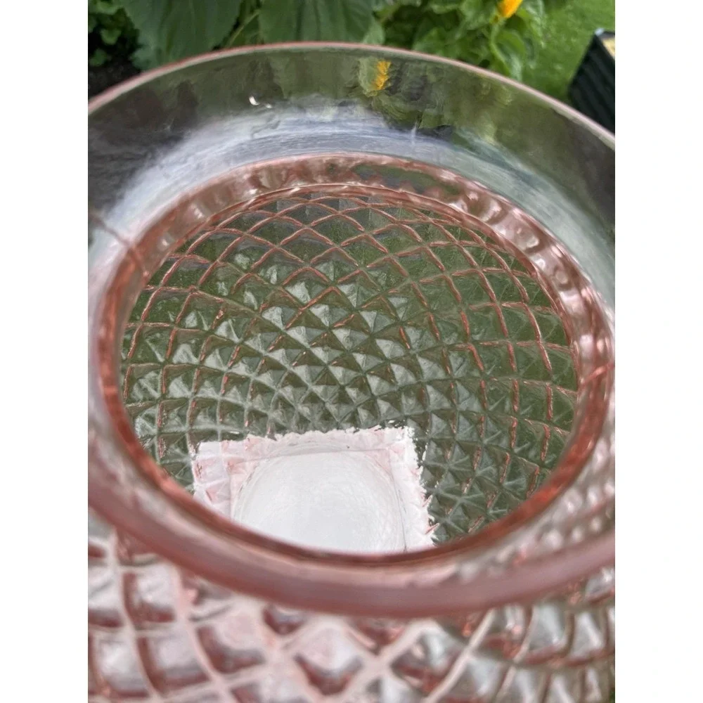 Vtg Depression Glass Large Flared Rim Console Bowl Pink Optic Round Pineapple